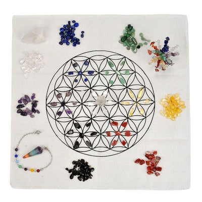 7 Chakra Flower of Life Crystal Grid Kit Crystals