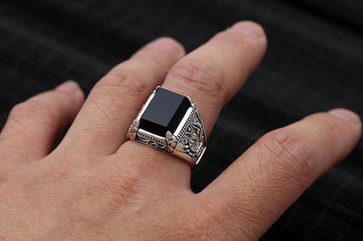 925 Sterling Silver Natural Black Obsidian Ring Rings