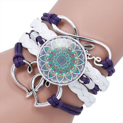 Mandala Glass Braided Leather Bracelet