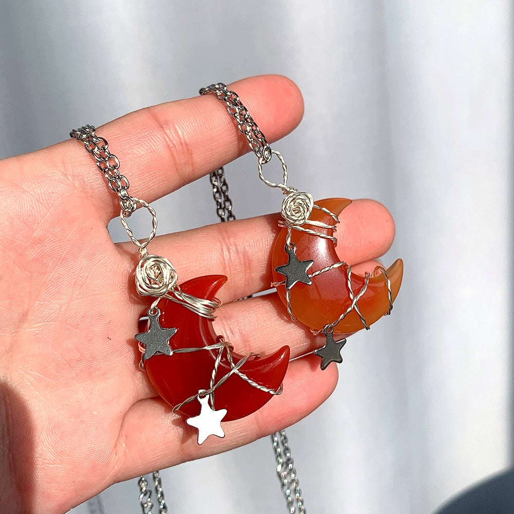 Carnelian Moon and Stars Necklace