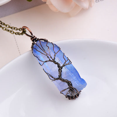 Luminous Aquamarine Tree of Life Necklace