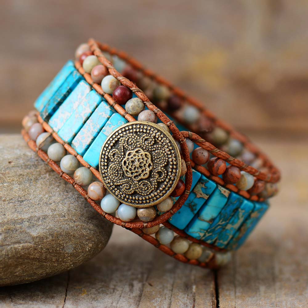 Ocean Jasper Flat Peanut Stretch Gemstone Bracelet