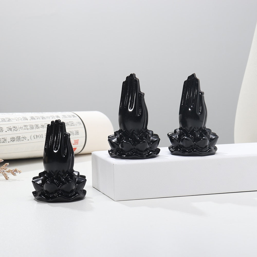 Obsidian Lotus Praying Hands
