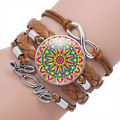 Mandala Glass Braided Leather Bracelet