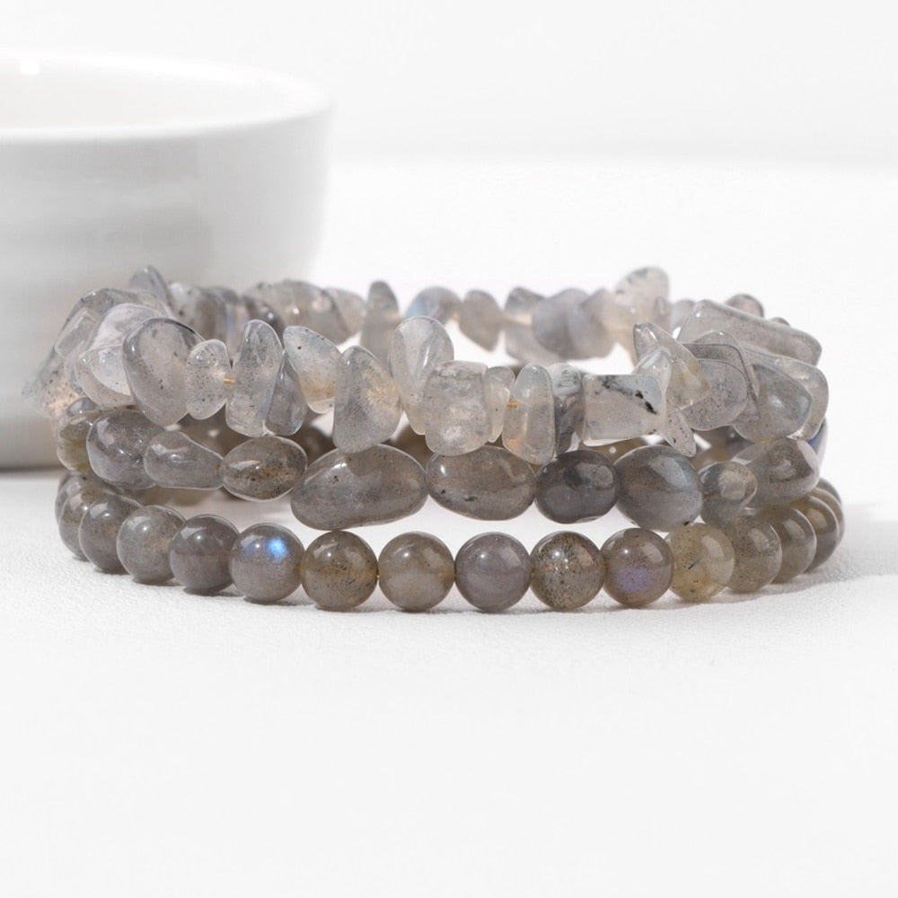 3 Stackable Raw Crystal Beads Bracelets