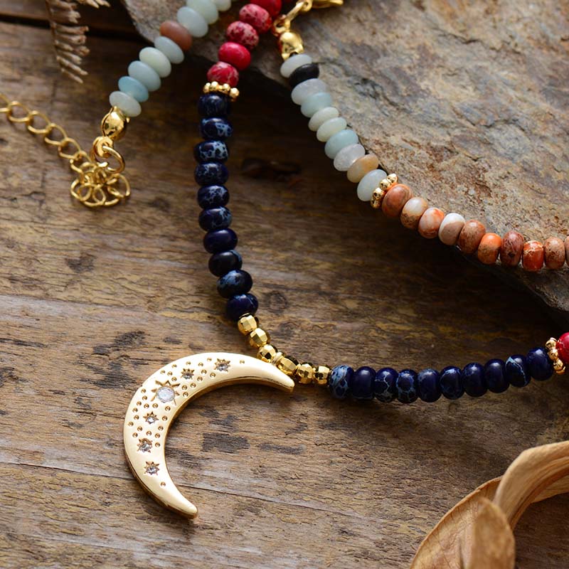 Spiritual Jaspers Beads Moon Pendant