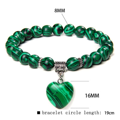 Malachite Love Heart Stone Charm Bracelet