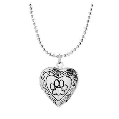 Adorable Engraved Paw Heart Locket Pendant Necklaces Silver color Necklace