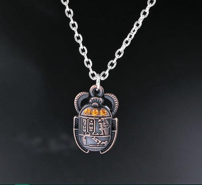 Antique Egyptian Scarab Rhinestone Necklace Necklace