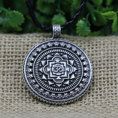 Antique Silver Bhupura Om Lotus Mandala Necklace Necklace