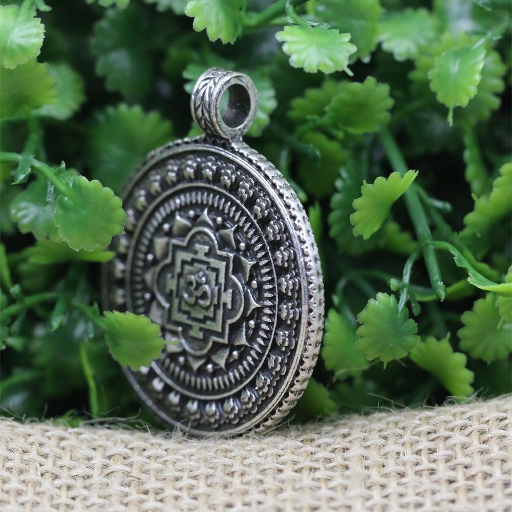 Antique Silver Bhupura Om Lotus Mandala Necklace Necklace