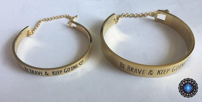 "Be Brave and Keep Going" Inspirational Cuff Bracelet With Safety Chain Bracelet