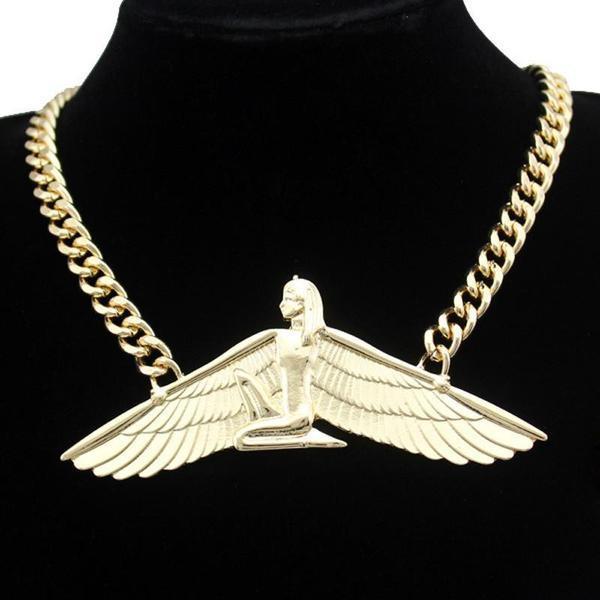 Beautiful Egyptian Goddess Isis Necklace 10K Gold Plated Sri Yantra Necklace