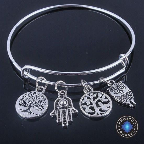 Beautiful Silver Tree of Life Bangles - Adjustable and Expandable Charm Bracelet Style 5 Bracelet