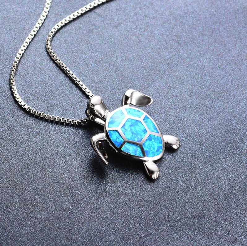 Blue Opal Turtle Necklace Necklace