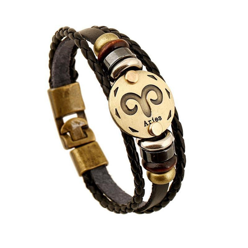 Bronze Zodiac Leather Bracelet Aries Bracelet