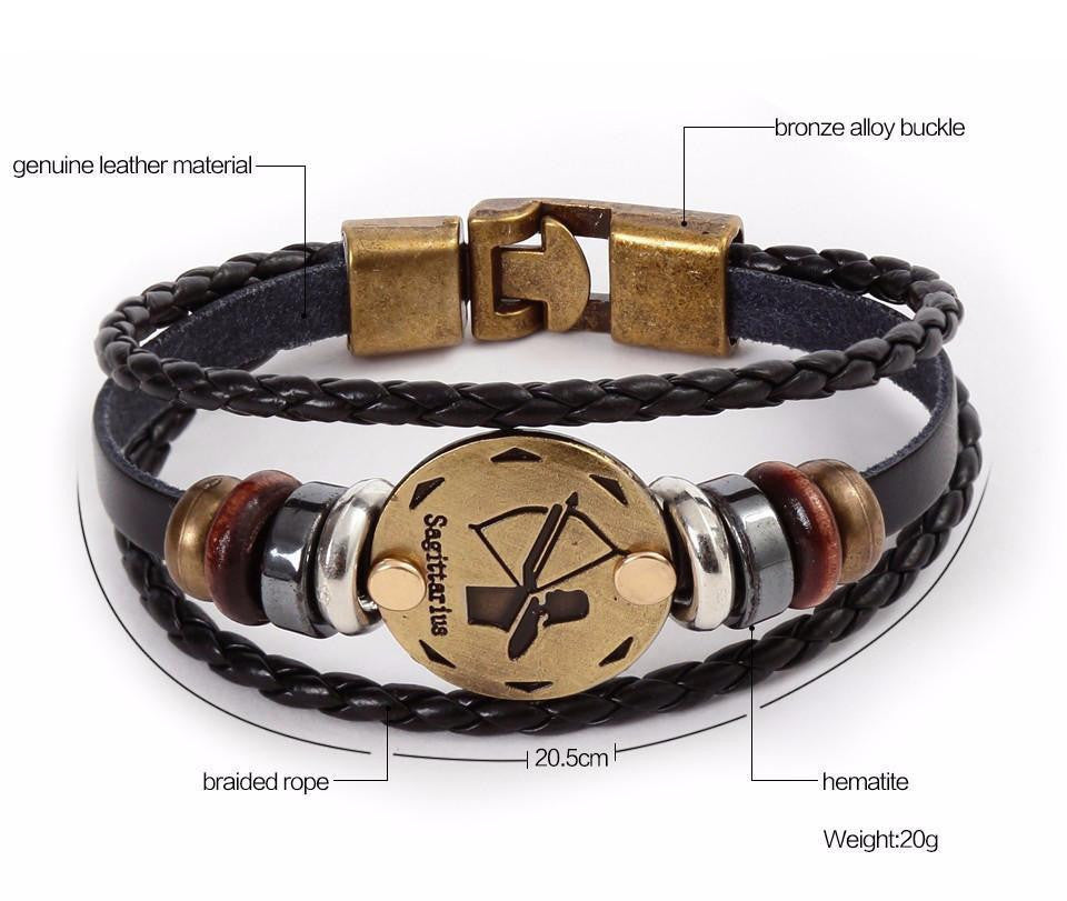 Bronze Zodiac Leather Bracelet Bracelet