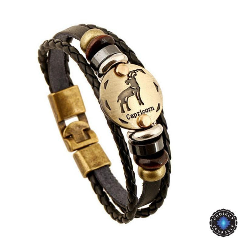 Bronze Zodiac Leather Bracelet Capricorn Bracelet
