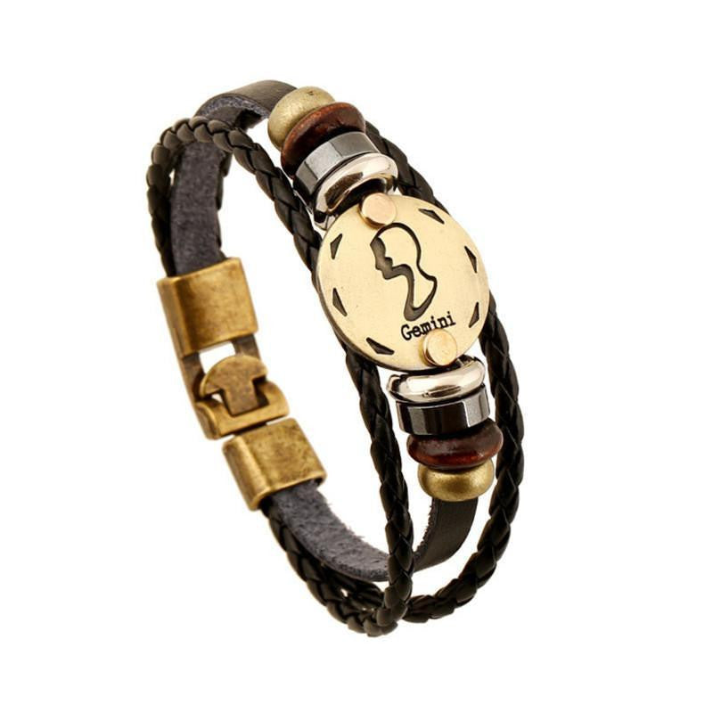 Bronze Zodiac Leather Bracelet Gemini Bracelet