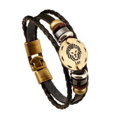 Bronze Zodiac Leather Bracelet Leo Bracelet