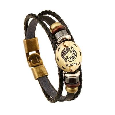 Bronze Zodiac Leather Bracelet Pisces Bracelet