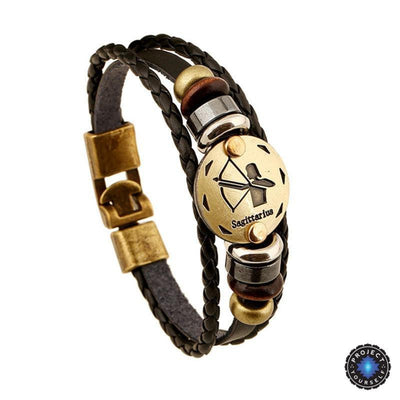 Bronze Zodiac Leather Bracelet Sagittarius Bracelet