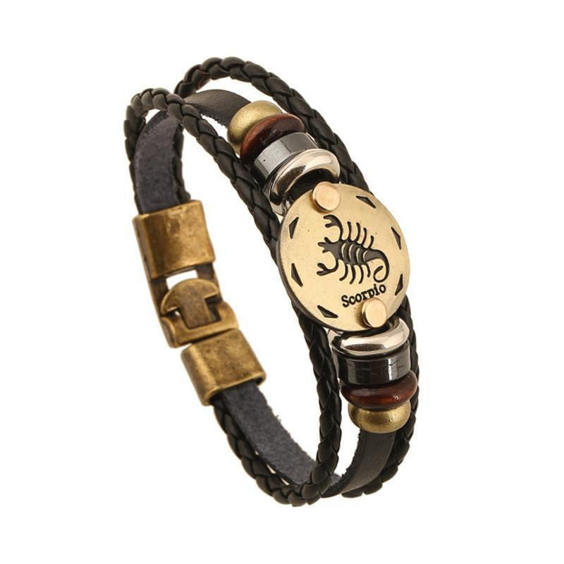 Bronze Zodiac Leather Bracelet Scorpio Bracelet