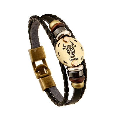 Bronze Zodiac Leather Bracelet Taurus Bracelet