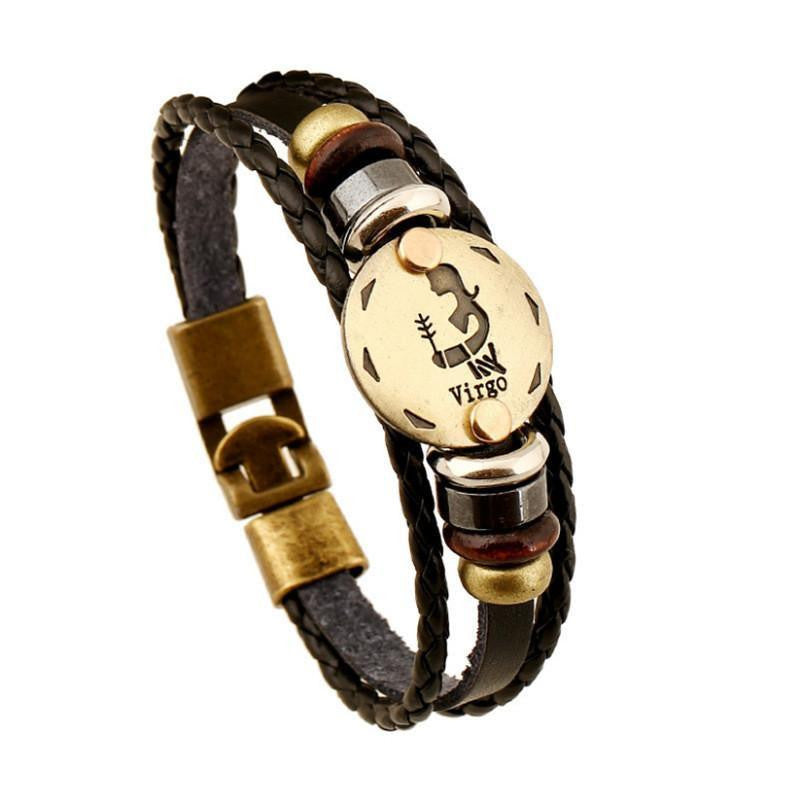 Bronze Zodiac Leather Bracelet Virgo Bracelet