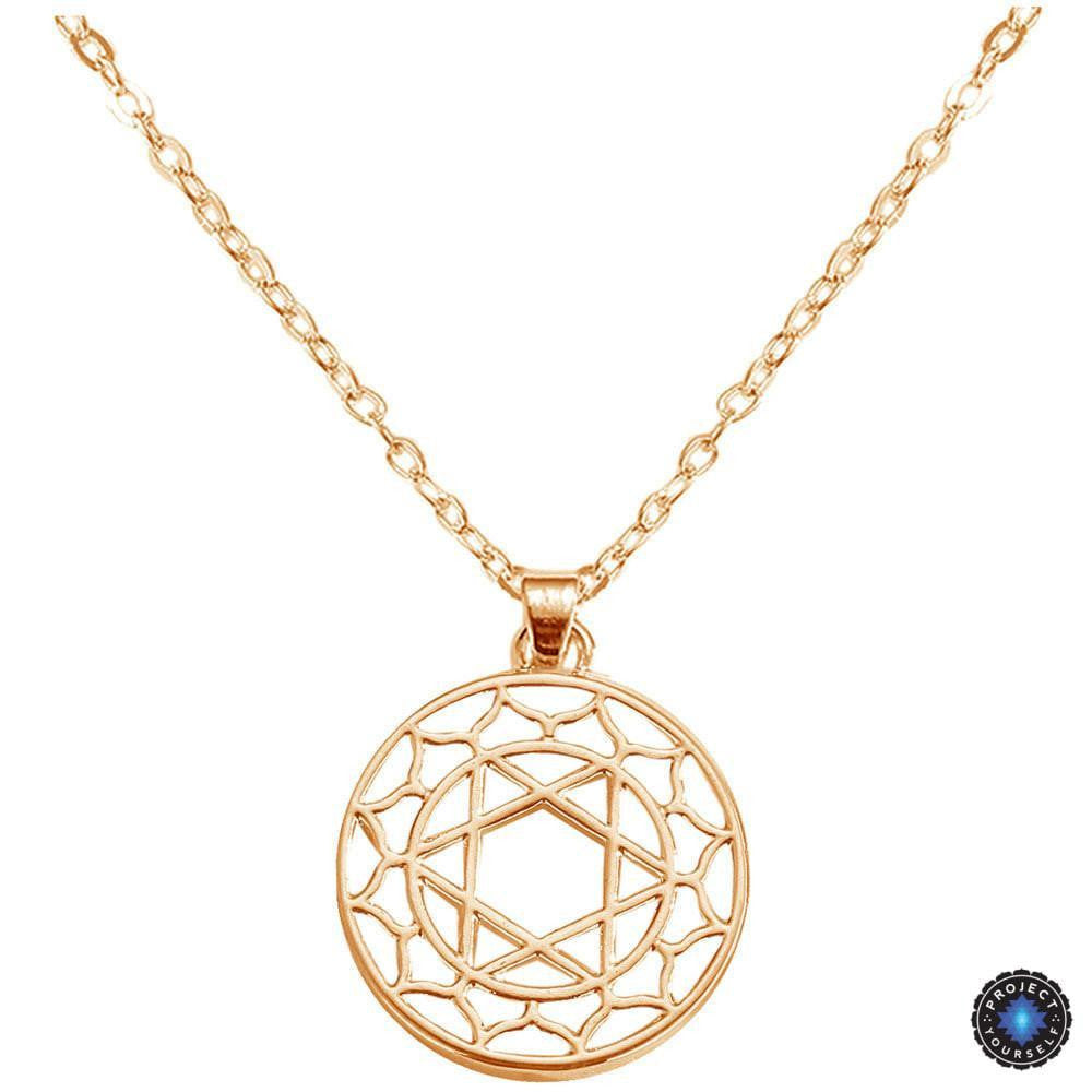Chakra Energy Pendant Necklace Heart Chakra Anahata / Rose Gold Plated / 16inch (40.5cm) Chakra Necklace