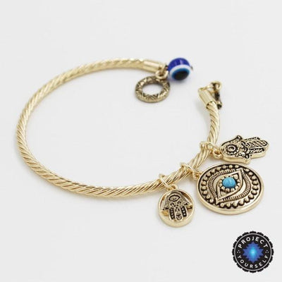 Charming Hand of Fatima Blue Evil Eye Bracelet Bracelet