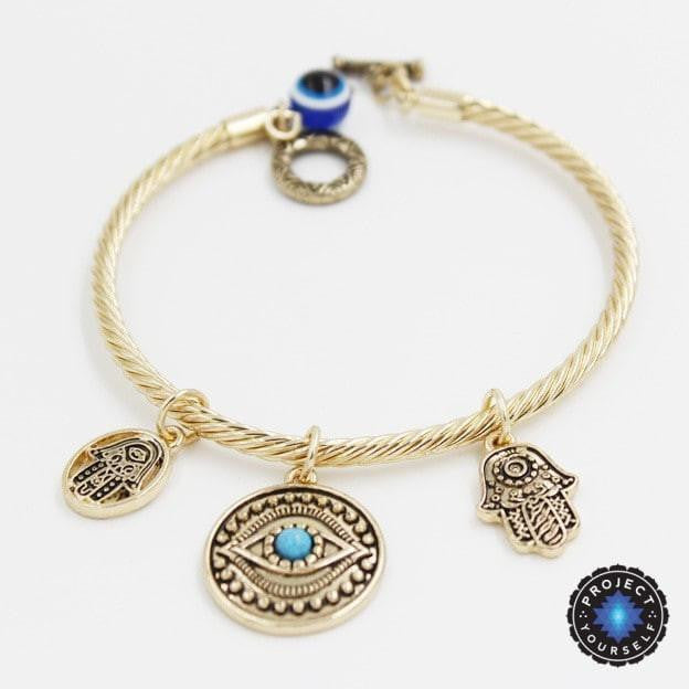 Charming Hand of Fatima Blue Evil Eye Bracelet Bracelet
