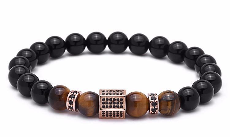 Crystal Paved Hexagon Prism Tiger Eye Bracelet Bracelet