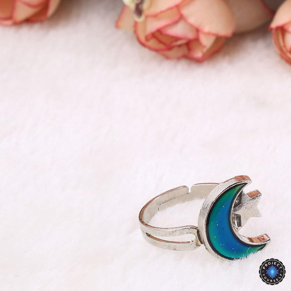 Cute Crescent Moon and Star Mood Ring Rings