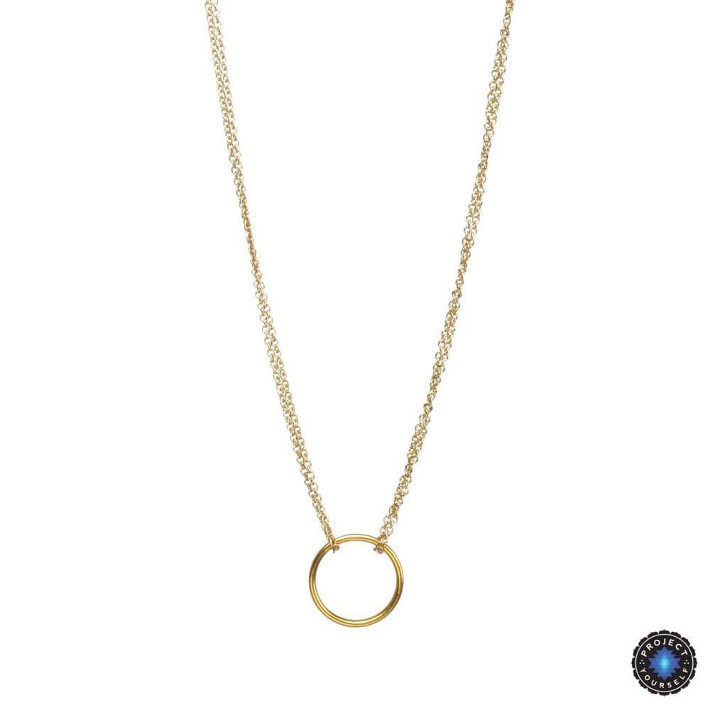 Double Chain Karma Circle Pendant Necklace Gold / No Card Necklace