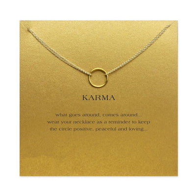 Double Chain Karma Circle Pendant Necklace Gold / With Card Necklace