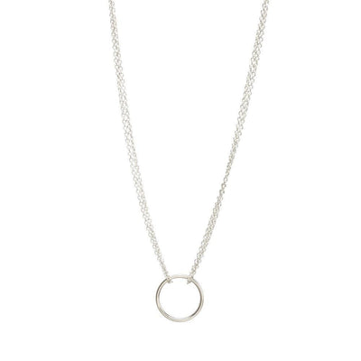 Double Chain Karma Circle Pendant Necklace Silver / No Card Necklace