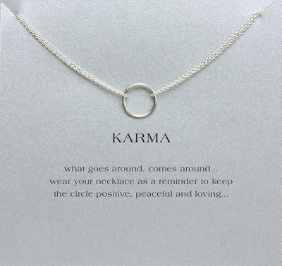 Double Chain Karma Circle Pendant Necklace Silver / With Card Necklace