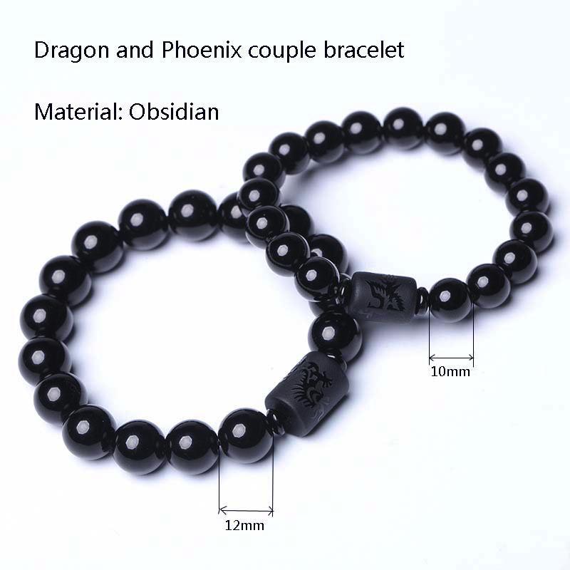 Dragon and Phoenix Black Obsidian Bracelet Bracelet
