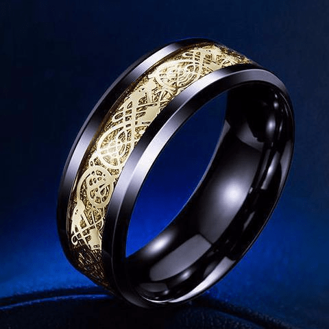 Dragon Titanium Ring Black and Gold / 6.5 Rings