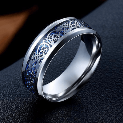 Dragon Titanium Ring Silver and Blue / 6.5 Rings