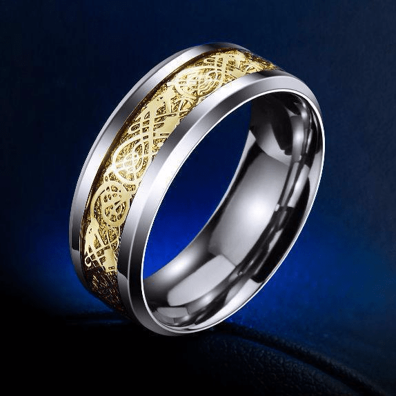Dragon Titanium Ring Silver and Gold / 6.5 Rings