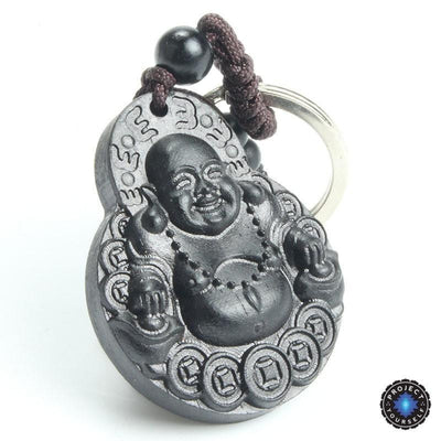 Ebony Wood Smiling Buddha Key Ring Keychains