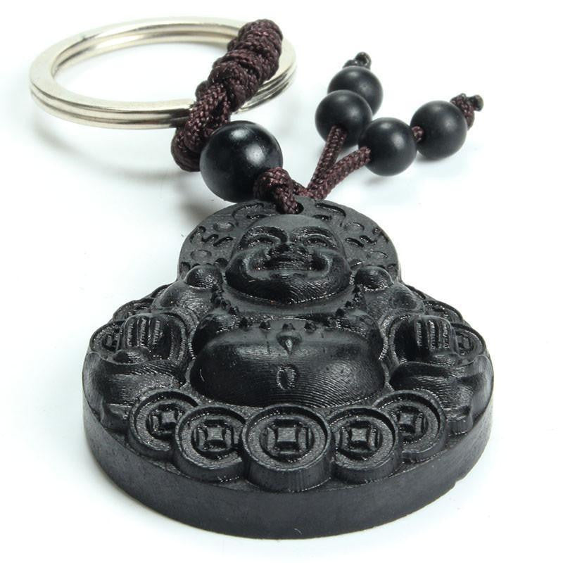Ebony Wood Smiling Buddha Key Ring Keychains