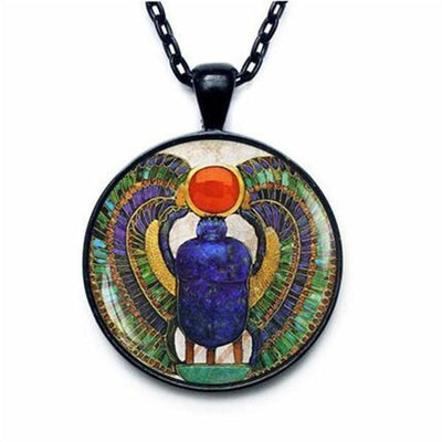 Egyptian Scarab Glass Dome Pendant Necklace Black pendant