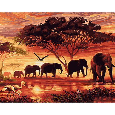 Elephant Savanna Painting By Numbers Painting