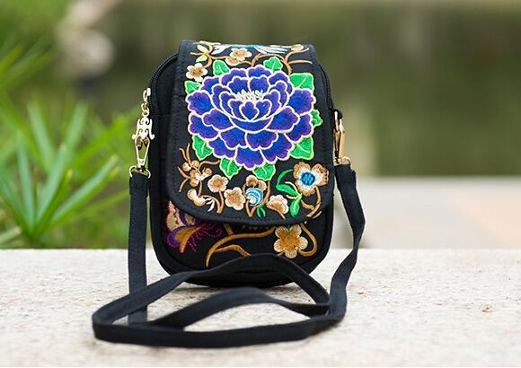 Embroidered Floral Boho Purse Purple 1 Bags
