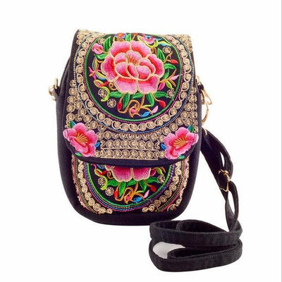 Embroidered Floral Boho Purse Red 2 Bags