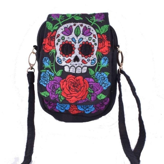 Embroidered Floral Boho Purse Skull Bags