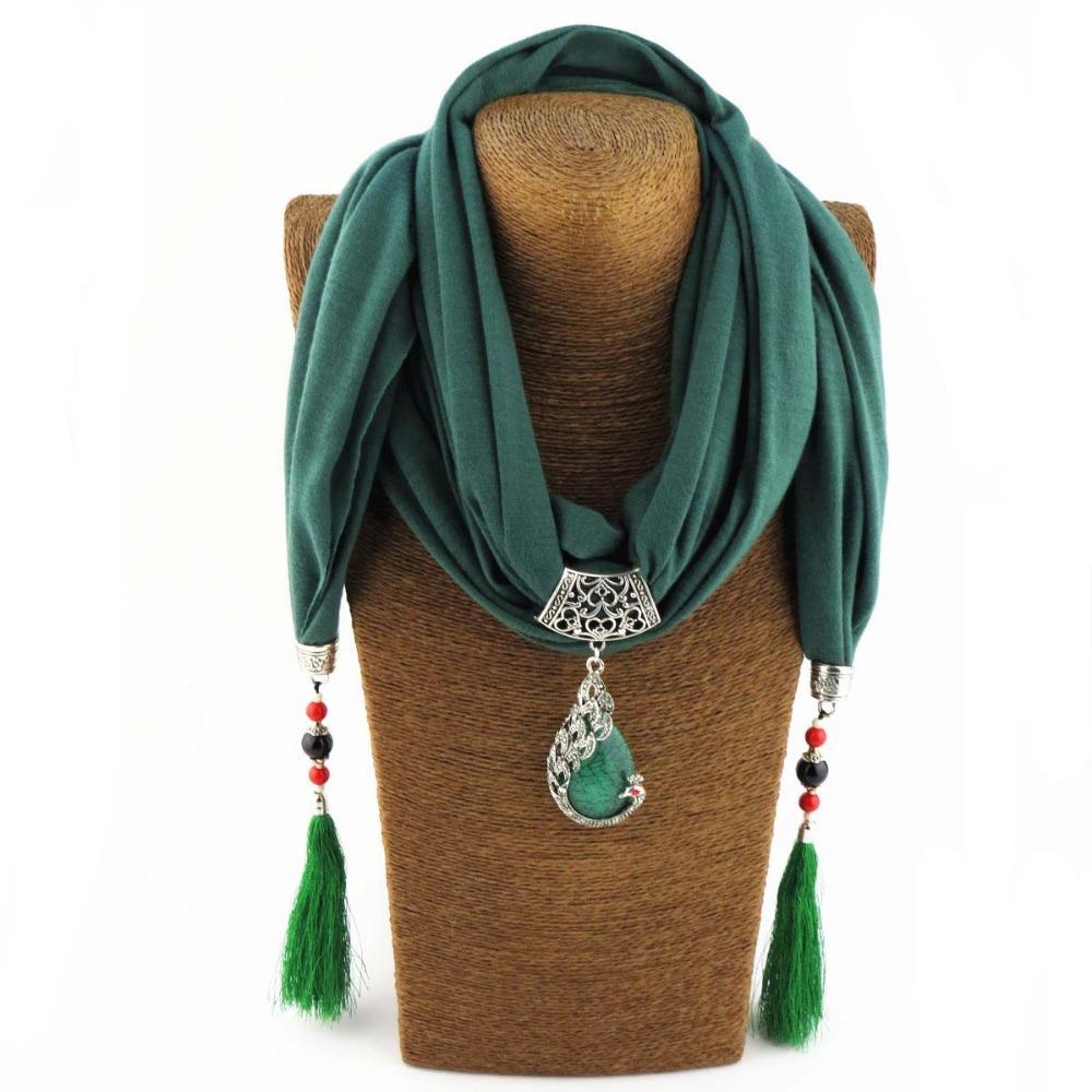 Enchanting Phoenix Stone Tasseled Scarf Green Clothing